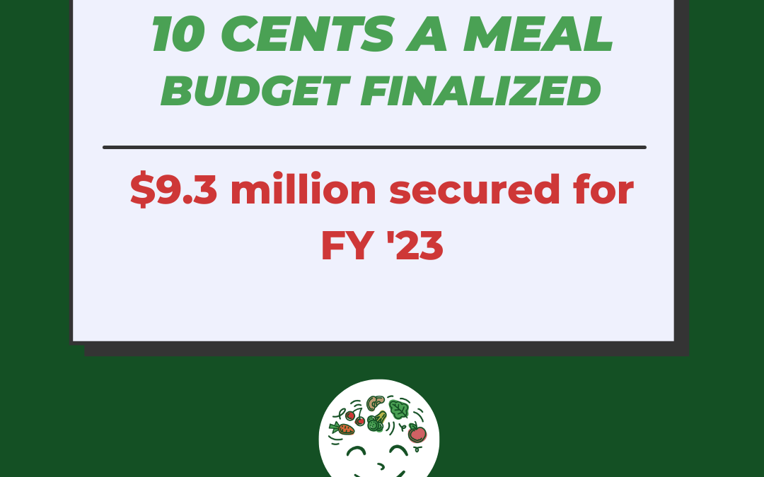 10 CENTS A MEAL FUNDING OF $9.3 MILLION SECURED FOR FY ‘23